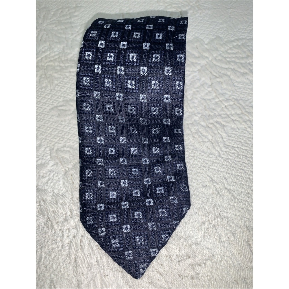 Barneys New York Tie Mens Blue Geometric 100% Silk Made Italy‎ Necktie 61x3.5